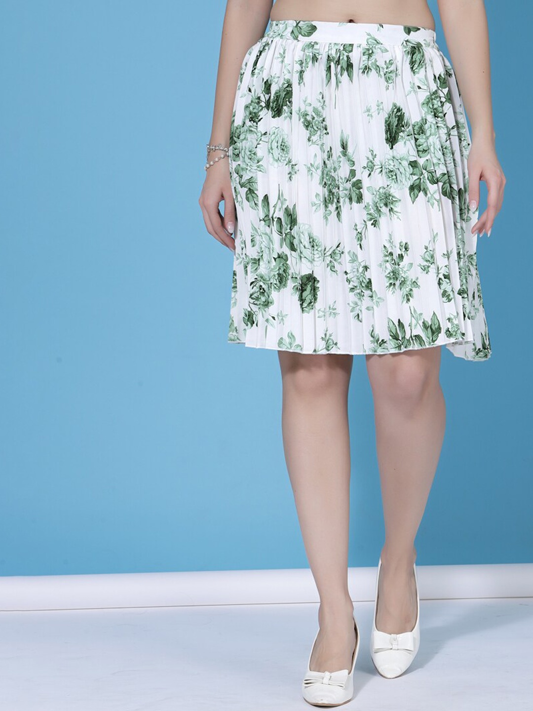 

BAESD Floral Printed Accordion Pleated Straight Skirt, Green