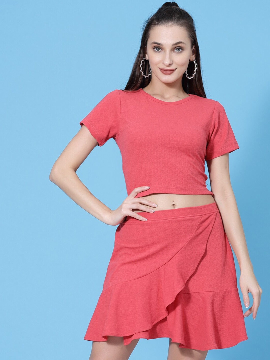 

BAESD Ruffled Wrap Mini Skirt, Pink
