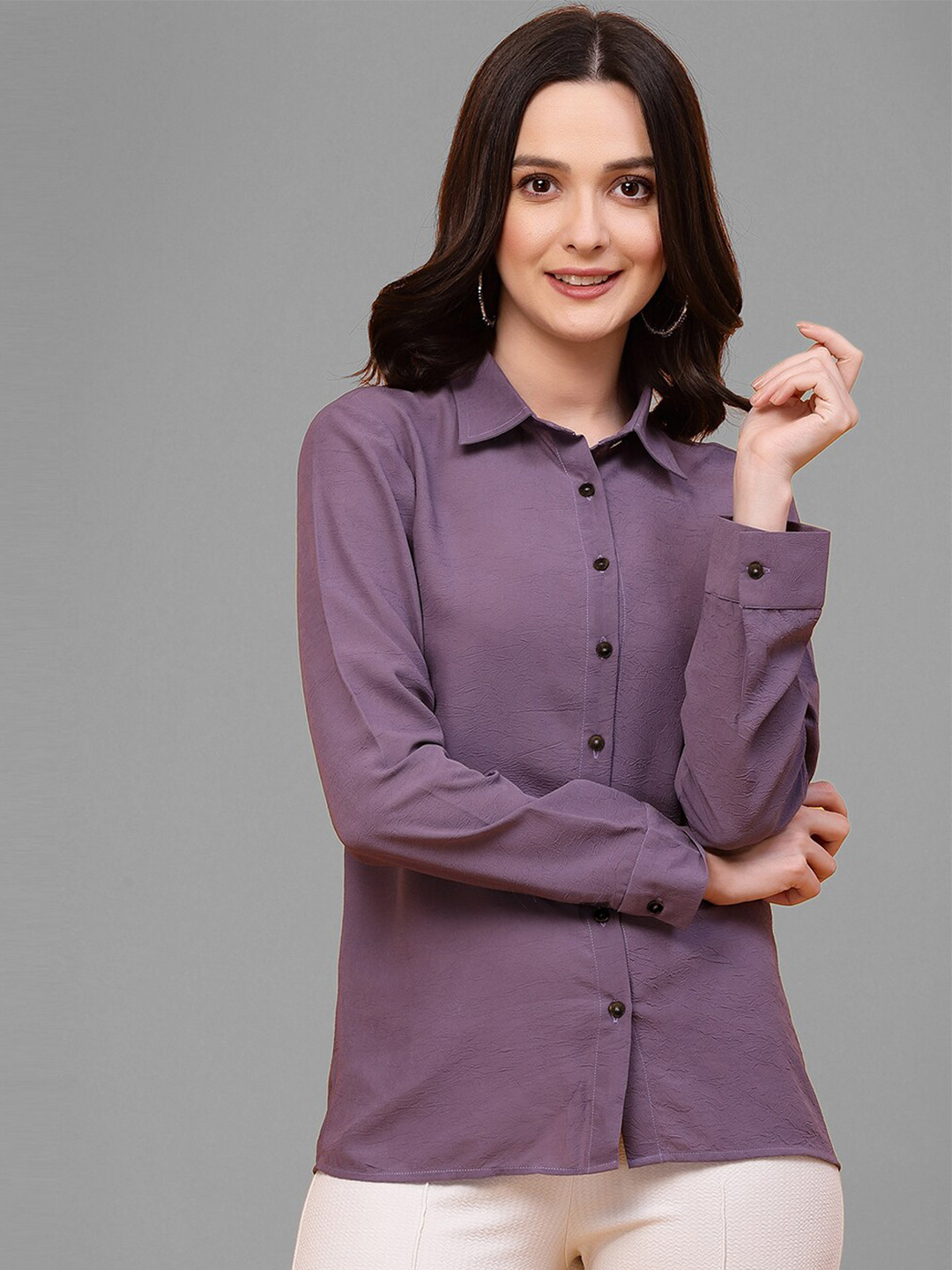 

Selvia Spread Collar Casual Shirt, Purple