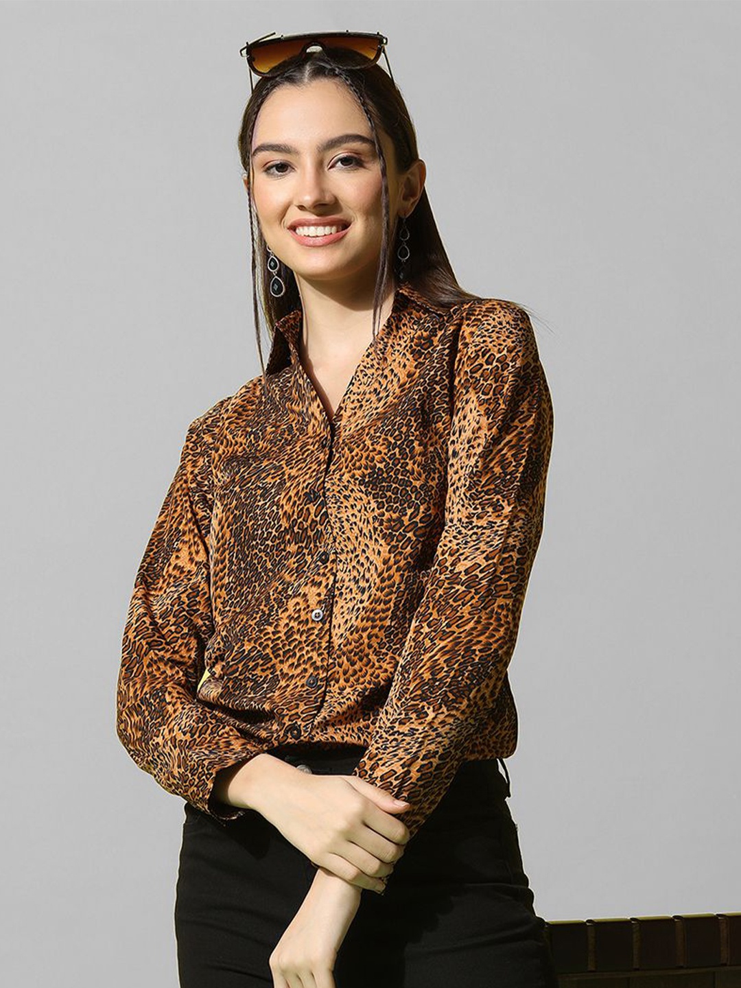 

Selvia Animal Printed Casual Shirt, Brown