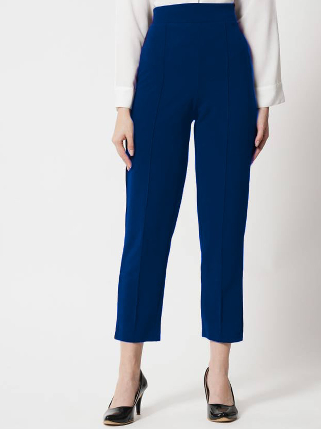 

WESTHOOD Women Relaxed Loose Fit Cropped Regular Trousers, Blue