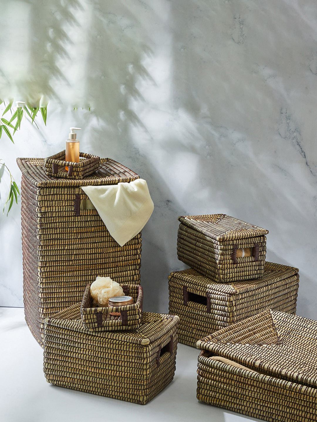 

Home Centre Wilton Reed Sea Grass Storage Basket with Lid, Brown