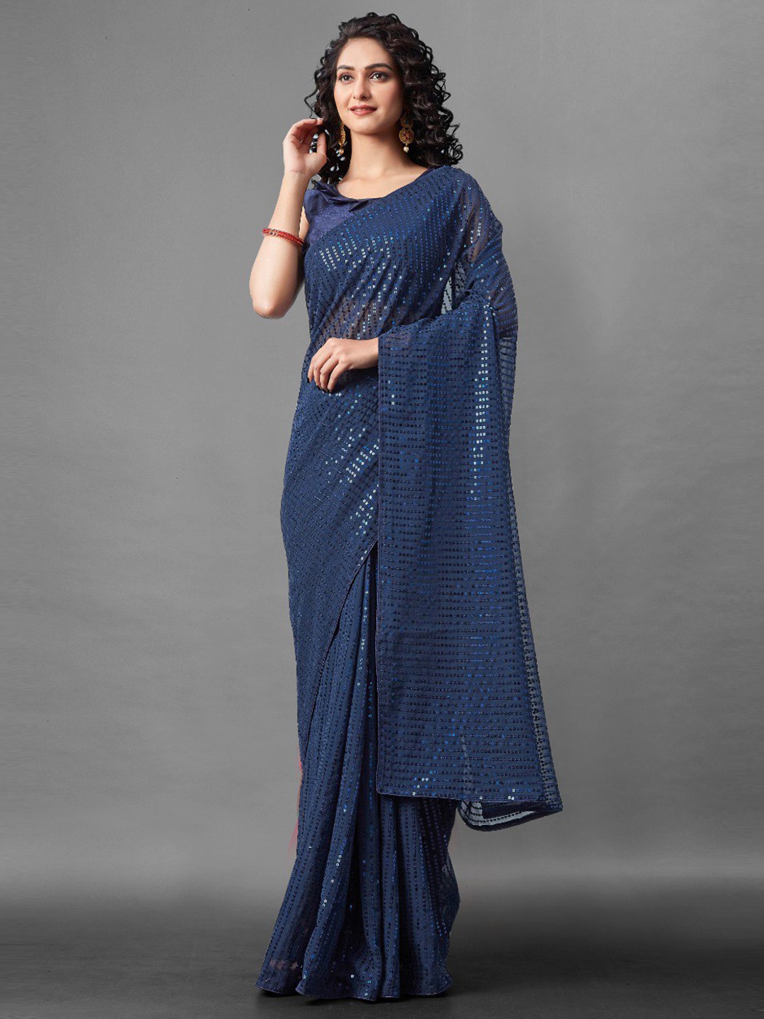 

VEERAX Embellished Sequinned Saree, Blue