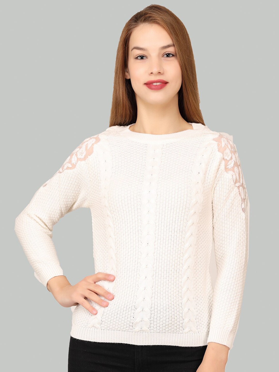 

LA-VITA Self Design Woollen Pullover Sweaters, White