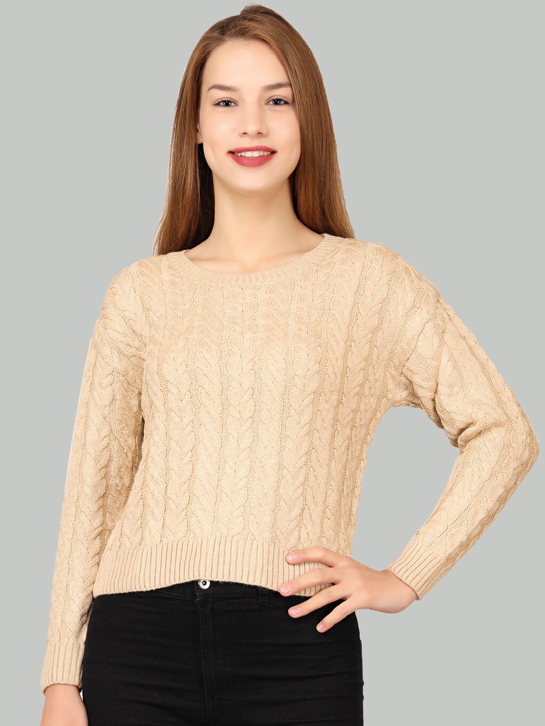 

LA-VITA Self Design Woollen Pullover Sweater, Beige