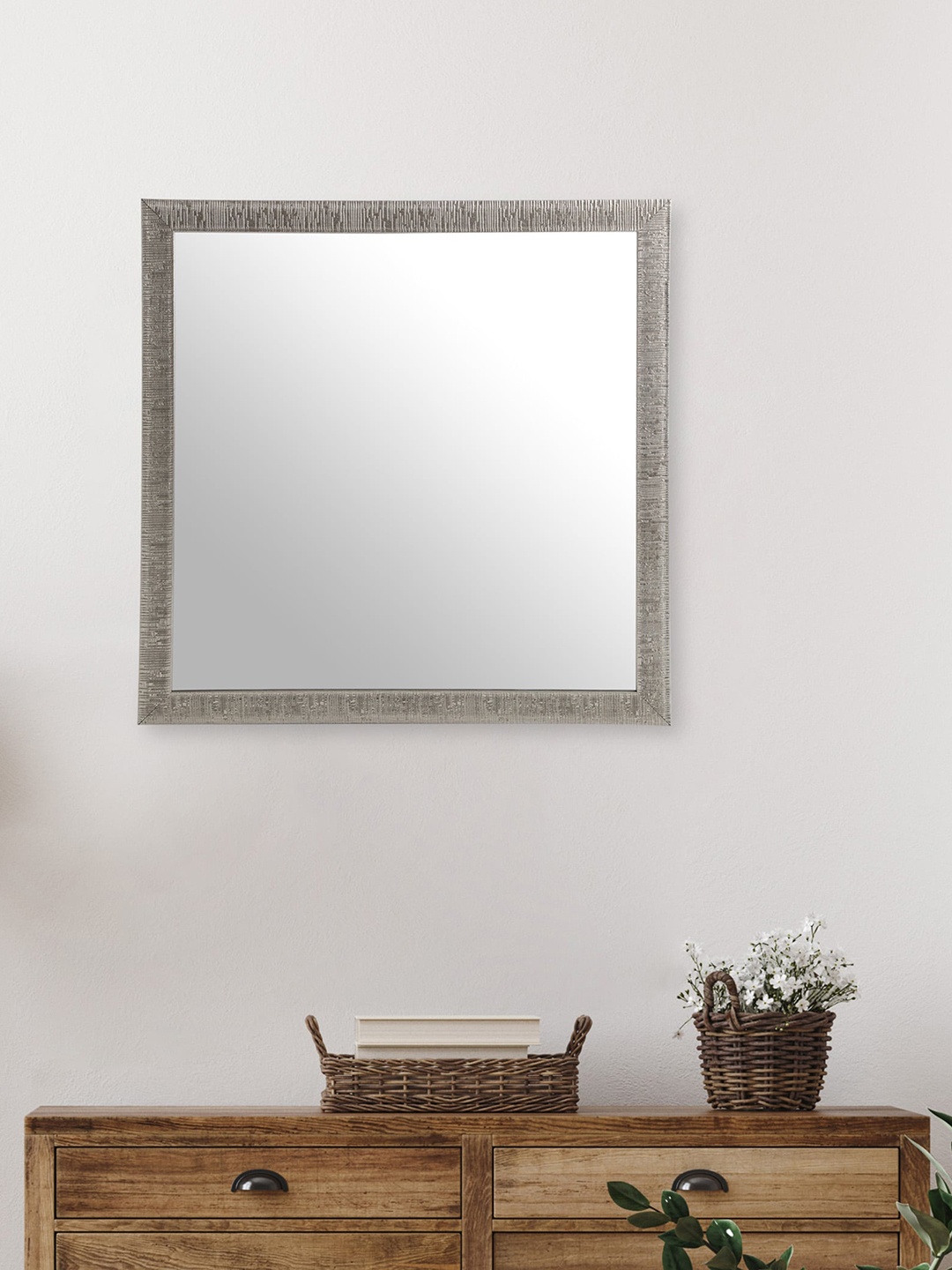 

Home Centre Beige Textured Framed Square Mirror, Gold