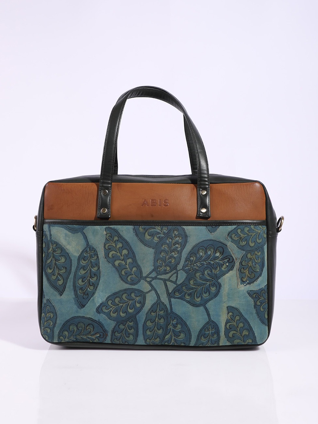 

A BIG INDIAN STORY Colourblocked Leather Laptop Bag Up To 16 Inches, Teal