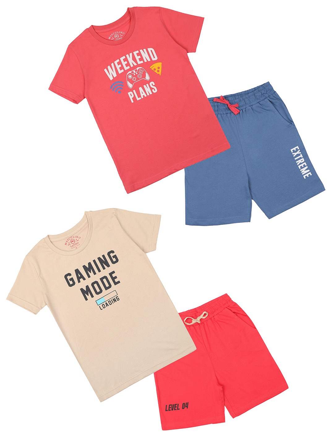 

Masculino Latino BoysPack of 2 Printed T-shirt with Shorts, Peach