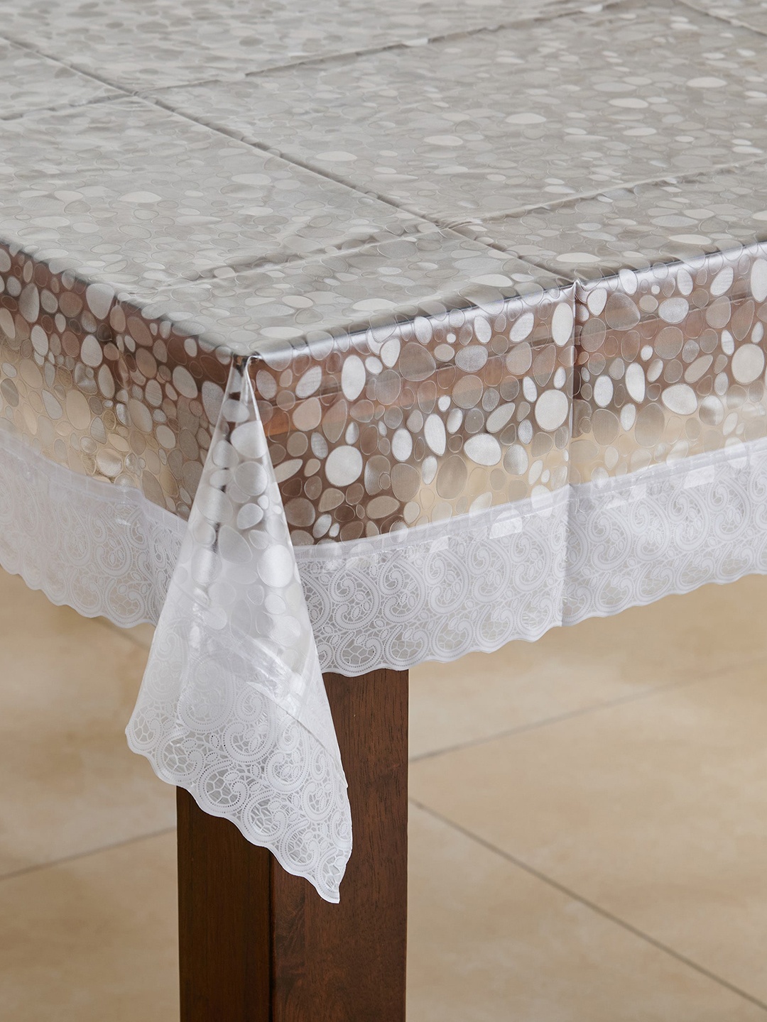 

Home Centre Corsica Transparent & White Printed 6-Seater Table Cover