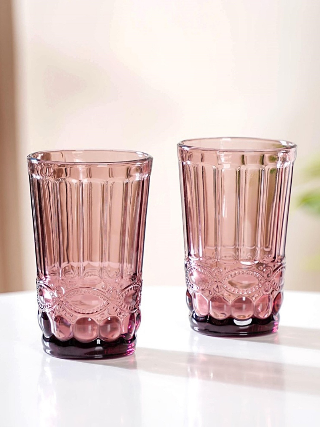 

Nestasia 4 Pieces Mauve Textured Drinking Glass - 300 ML Each