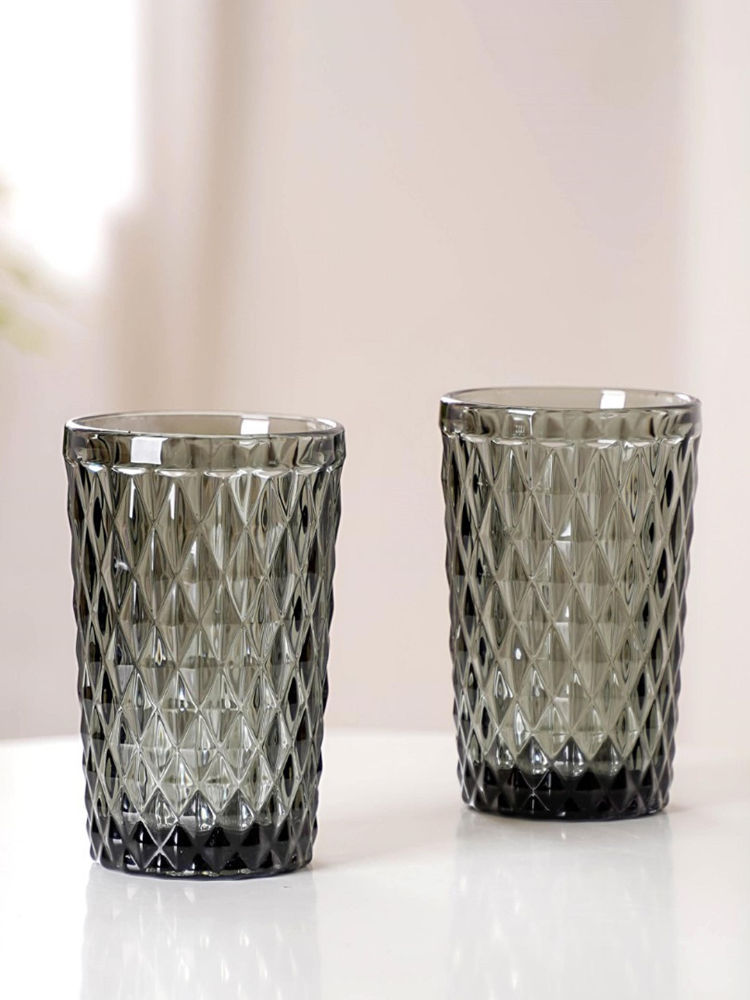 

Nestasia 4 Pieces Grey Textured Juice Tumbler Glass - 300 ML Each