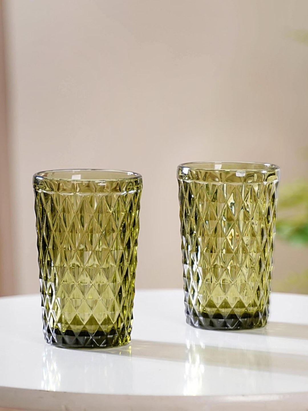 

Nestasia 4 Pieces Green Textured Drinking Glass - 300 ML Each