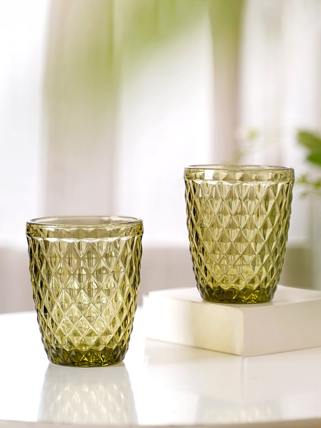 

Nestasia 4 Pieces Green Textured Tumbler Glasses - 250 ML Each