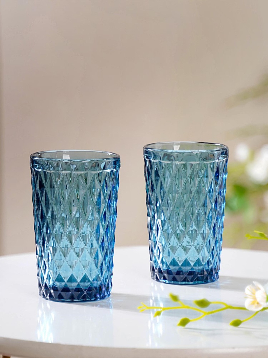 

Nestasia 4 Pieces Blue Textured Drinking Glass - 300 ML Each