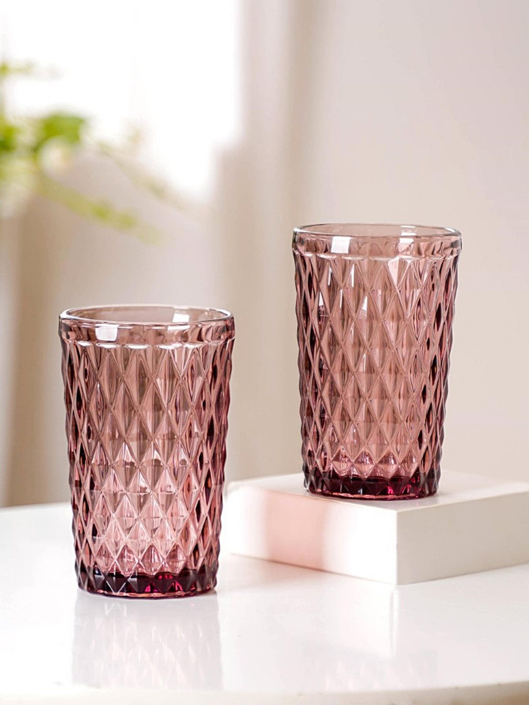 

Nestasia 4 Pieces Mauve Textured Water Tumbler Glass - 300 ML Each