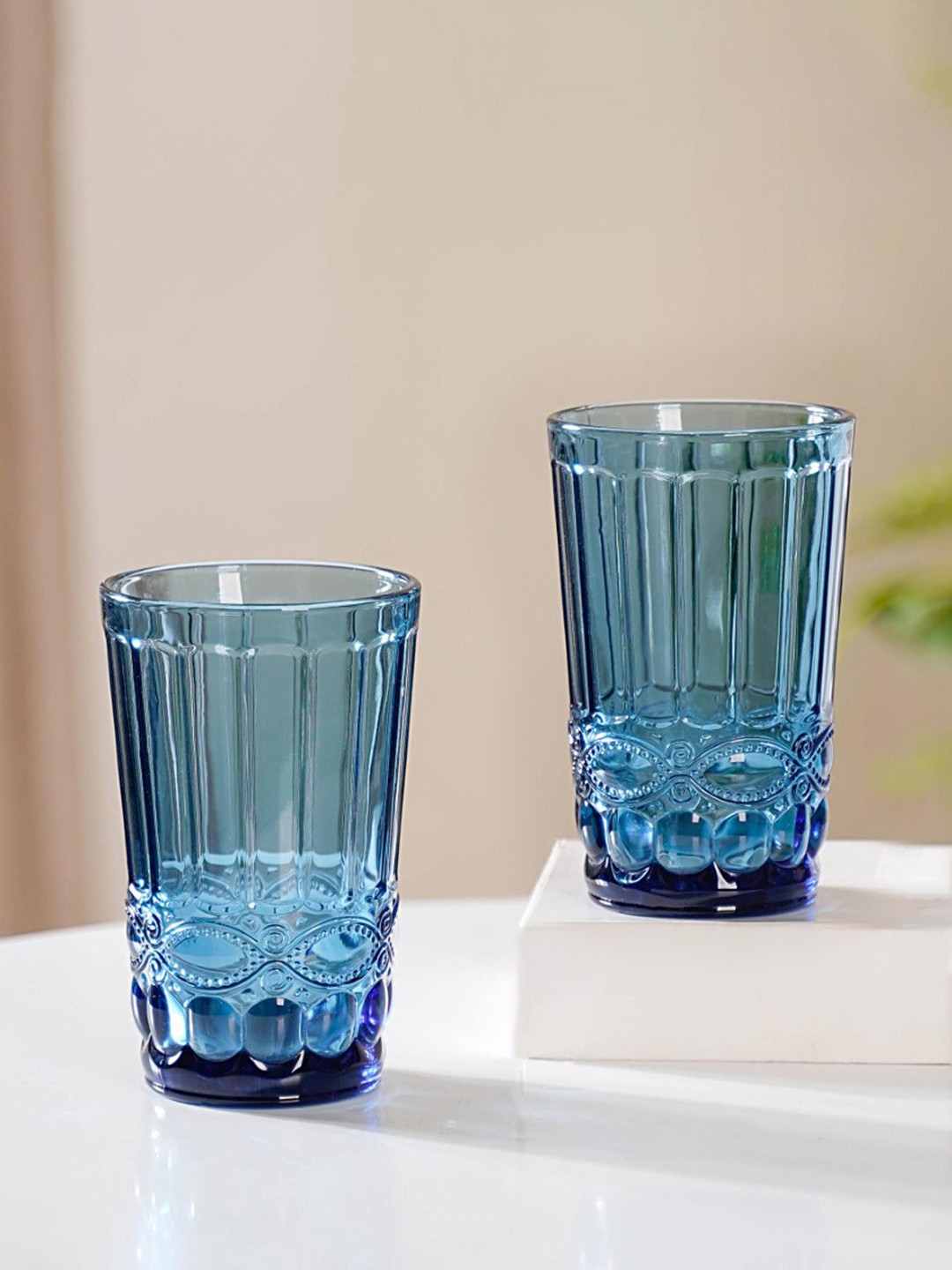 

Nestasia 4 Pieces Blue Textured Juice Glass - 300 ML Each