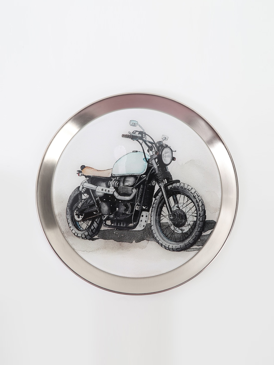 

Home Centre Metal Vintage Bike Round Wall Plate, Silver