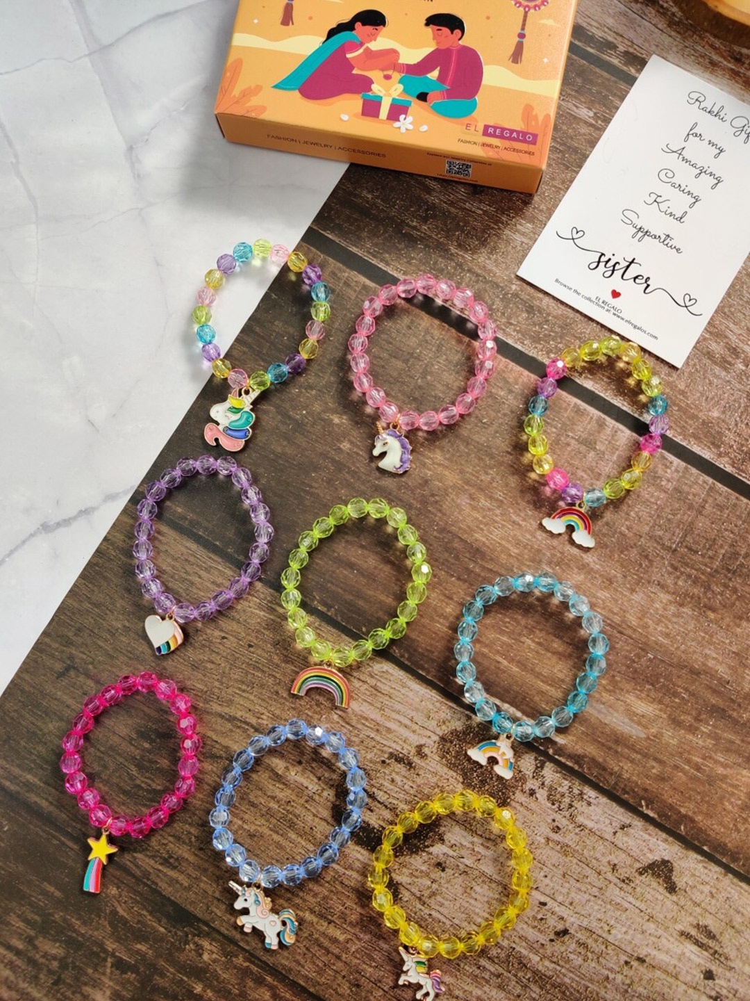 

EL REGALO Girls Set Of 9 Bracelet, Blue