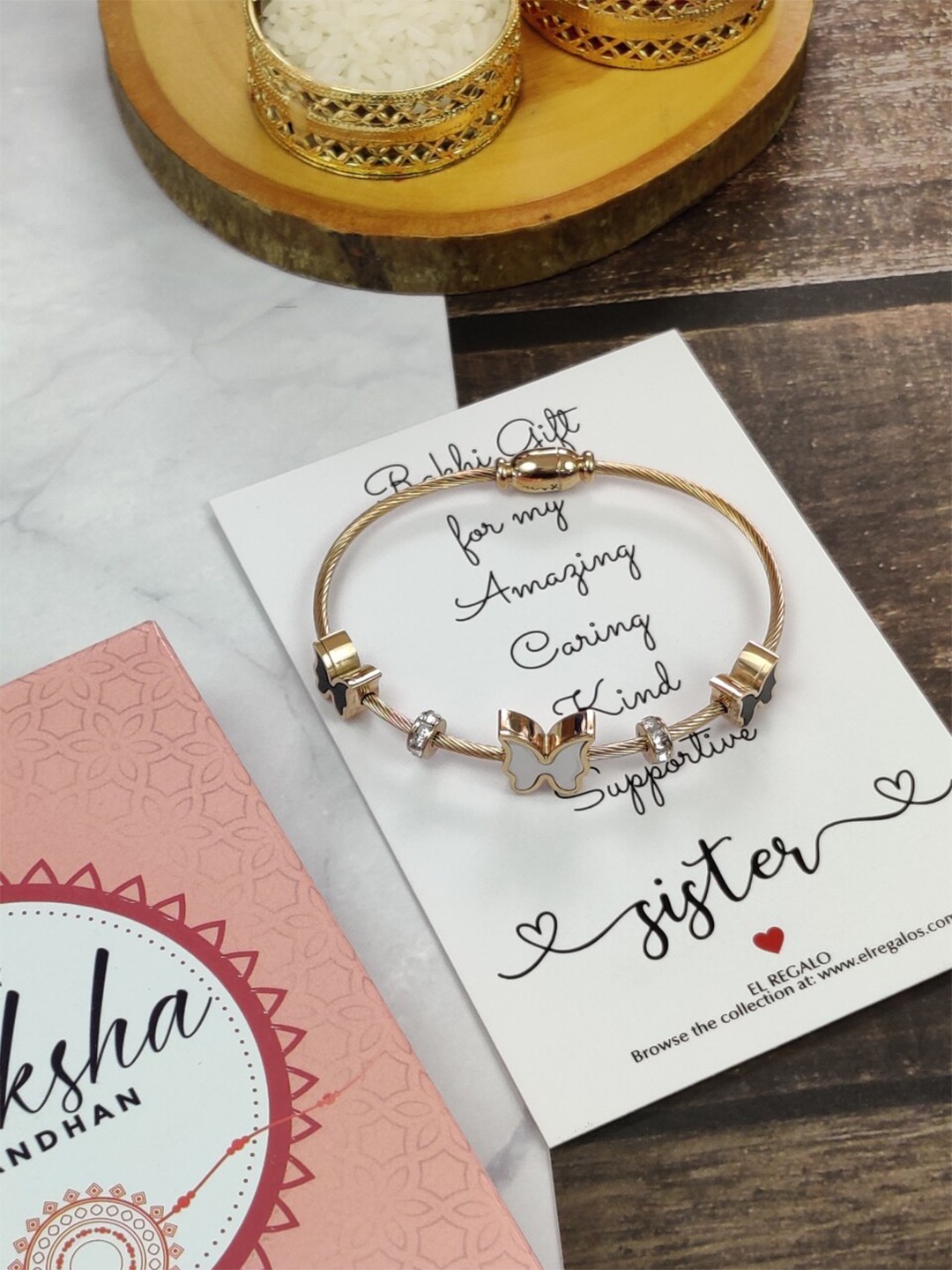 

EL REGALO Gold-Toned Kada Bracelet Stainless Steel Rakhi Gift Set