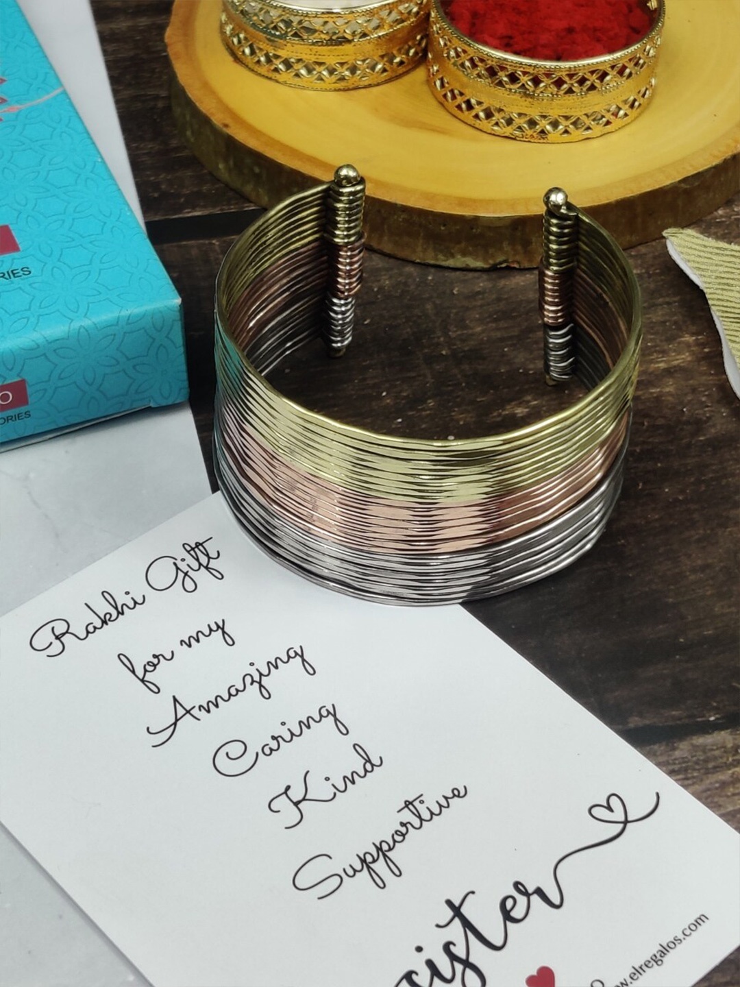 

EL REGALO Copper Bracelet Rakhi Gift Set, Multi