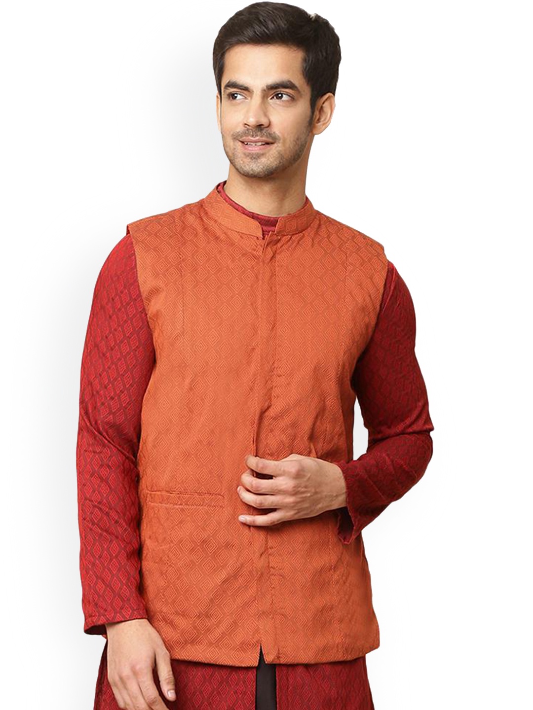 

Virgio Woven Design Nehru Jacket, Copper