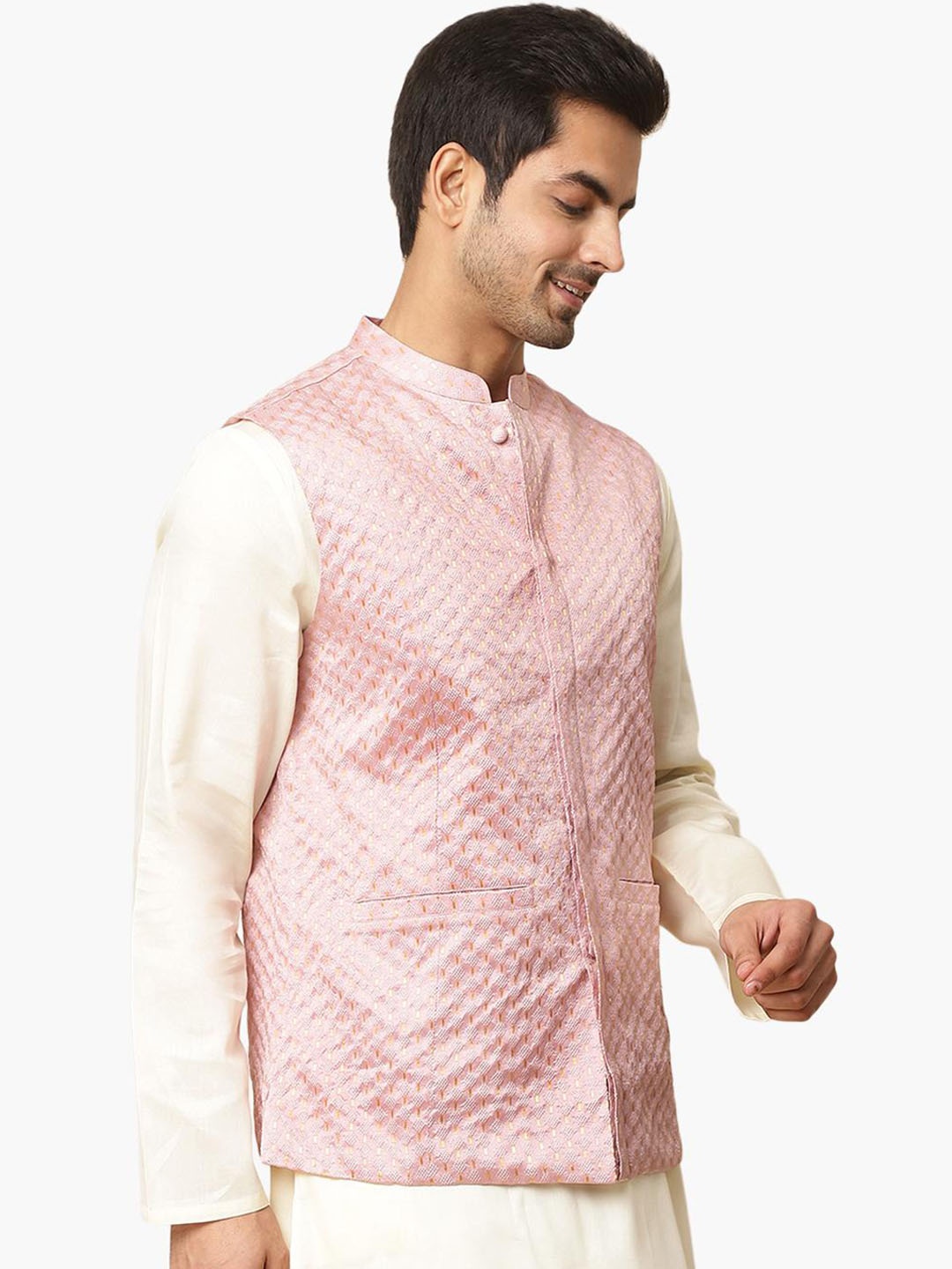 

Virgio Woven Design Nehru Jacket, Pink