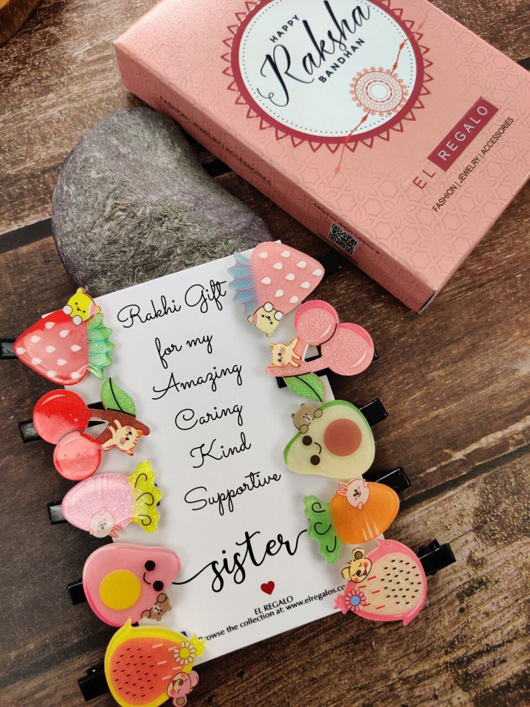 

EL REGALO Set Of 10 Hair Clips Rakhi Gift Set, Pink