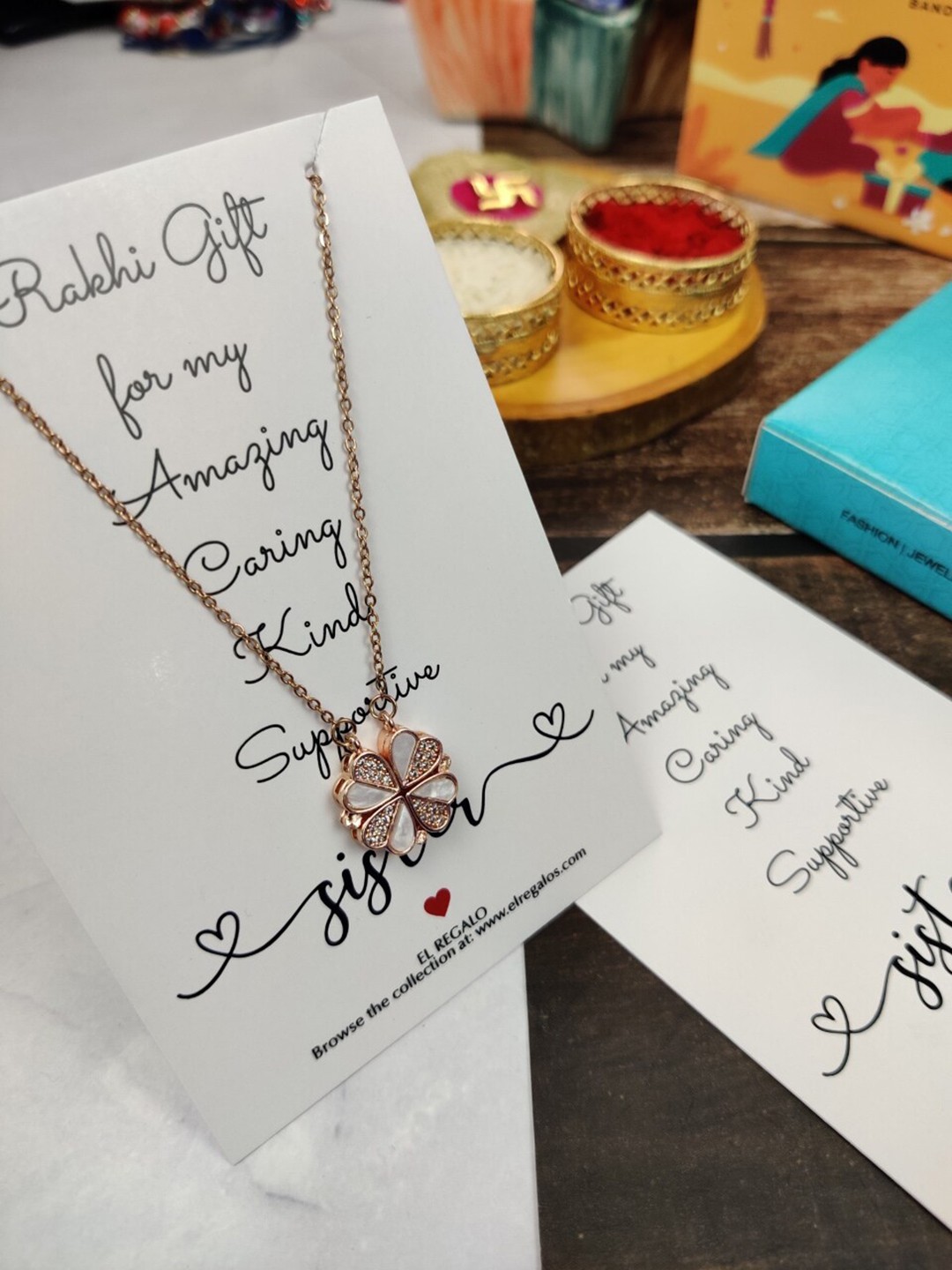 

EL REGALO Stainless Steel Necklace Rakhi Gift Set, Rose gold