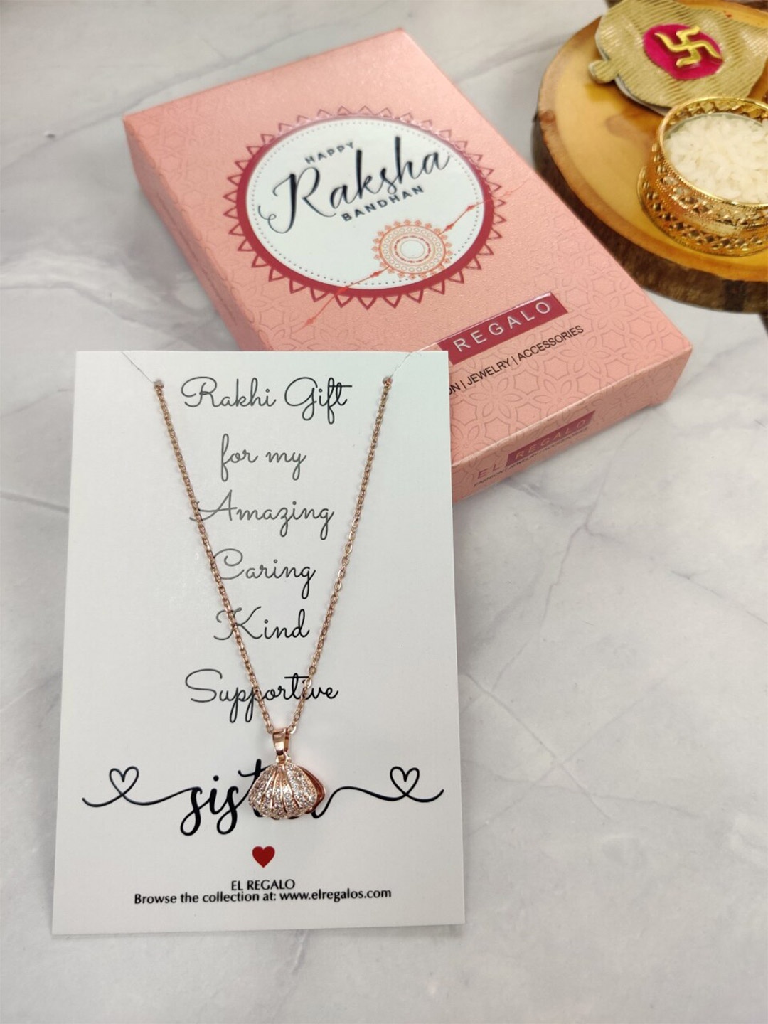 

EL REGALO Women Stainless steel Necklace Chain Rakhi Gift Set, Rose gold