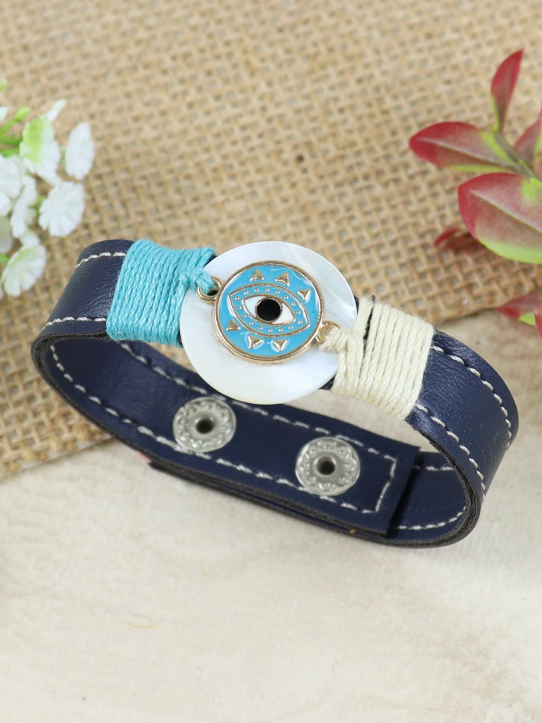 

Asthetika Men Evil Eye Charm Bracelet Rakhi, Blue