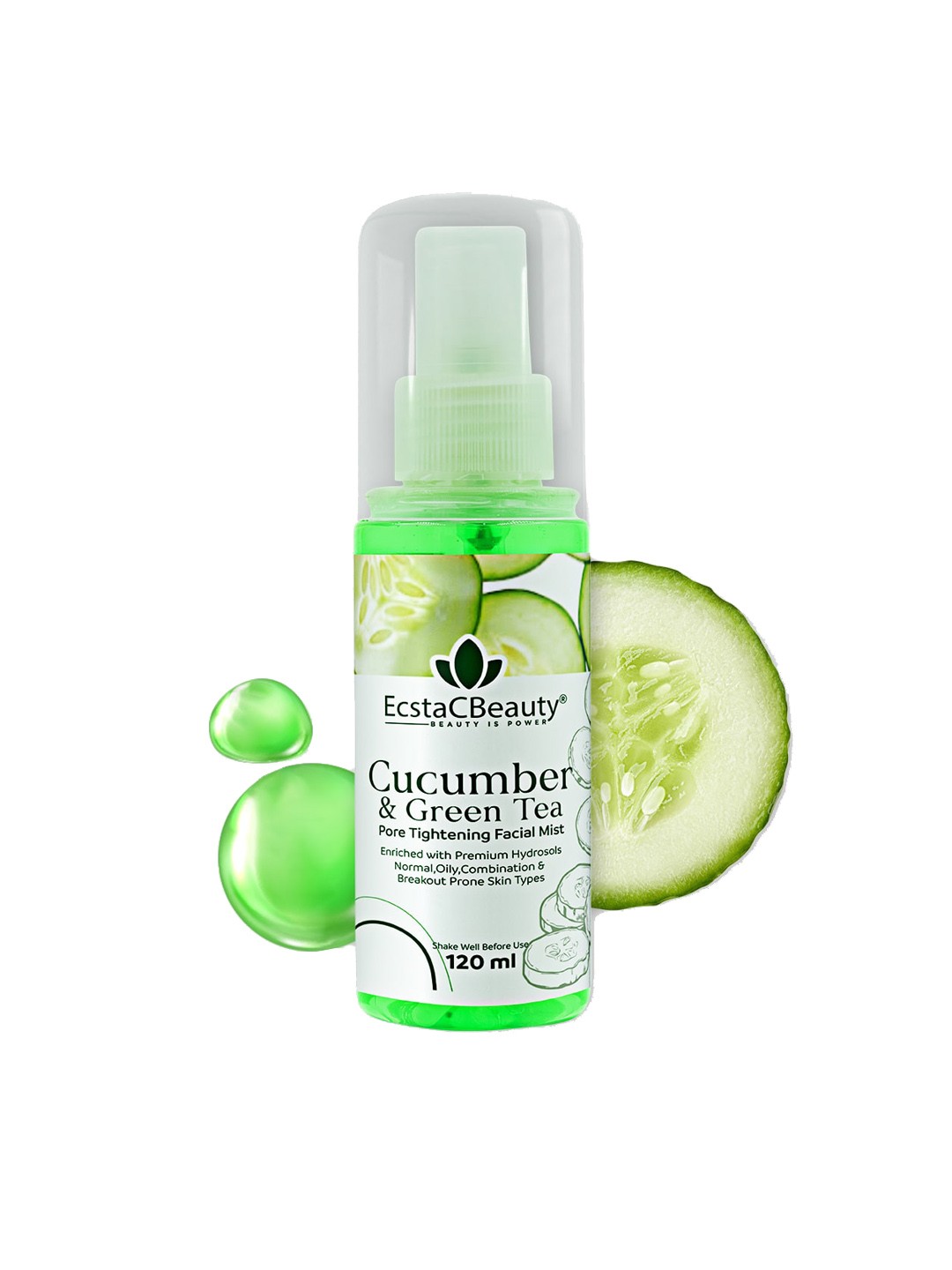 

EcstaCBeauty Cucumber & Green Tea Pore Tightening Facial Mist with Premium Hydrosols-120ml