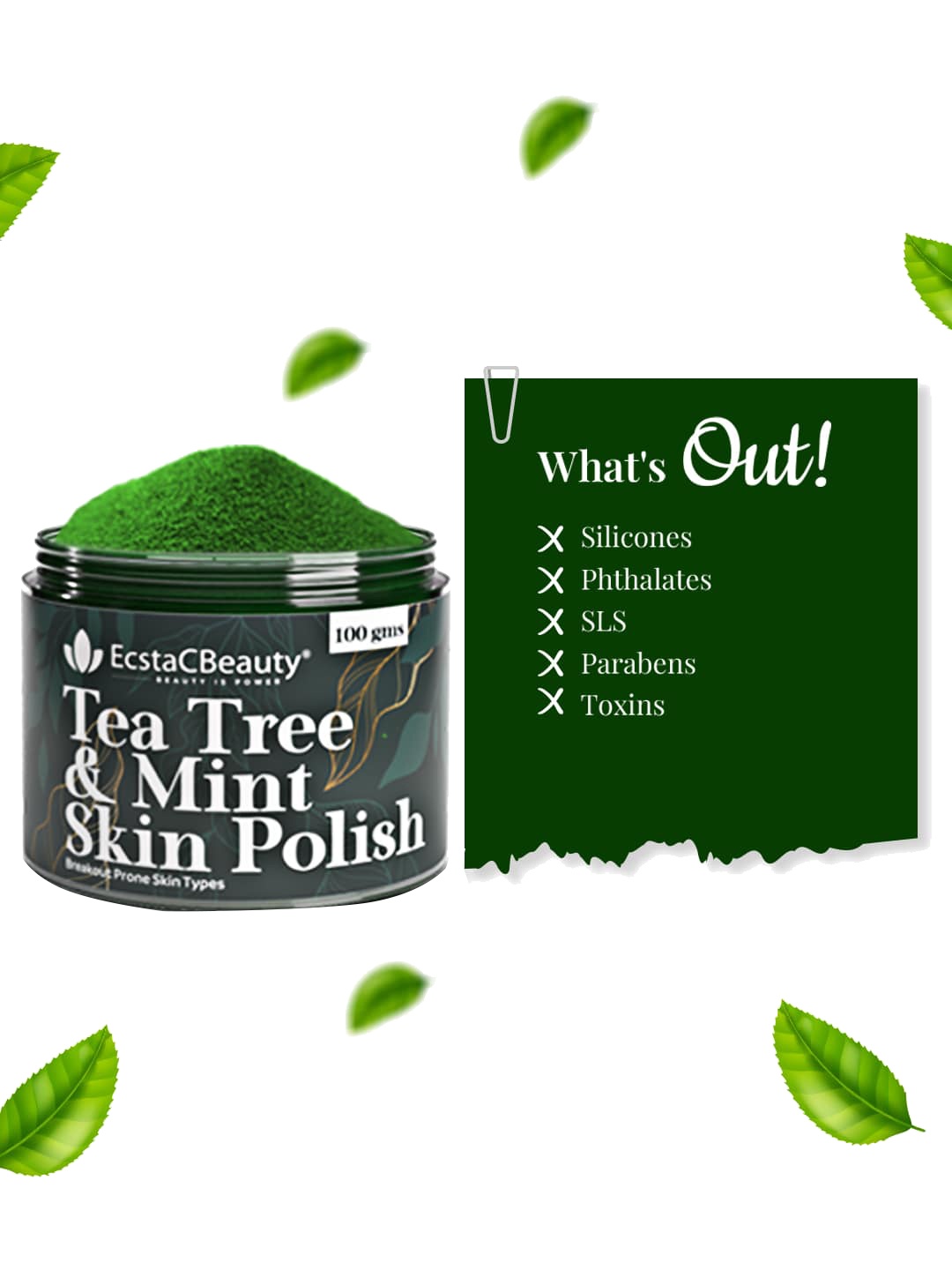 

EcstaCBeauty Tea Tree & Mint Skin Polish Acne & Pimples Scrub 50 gm, Green