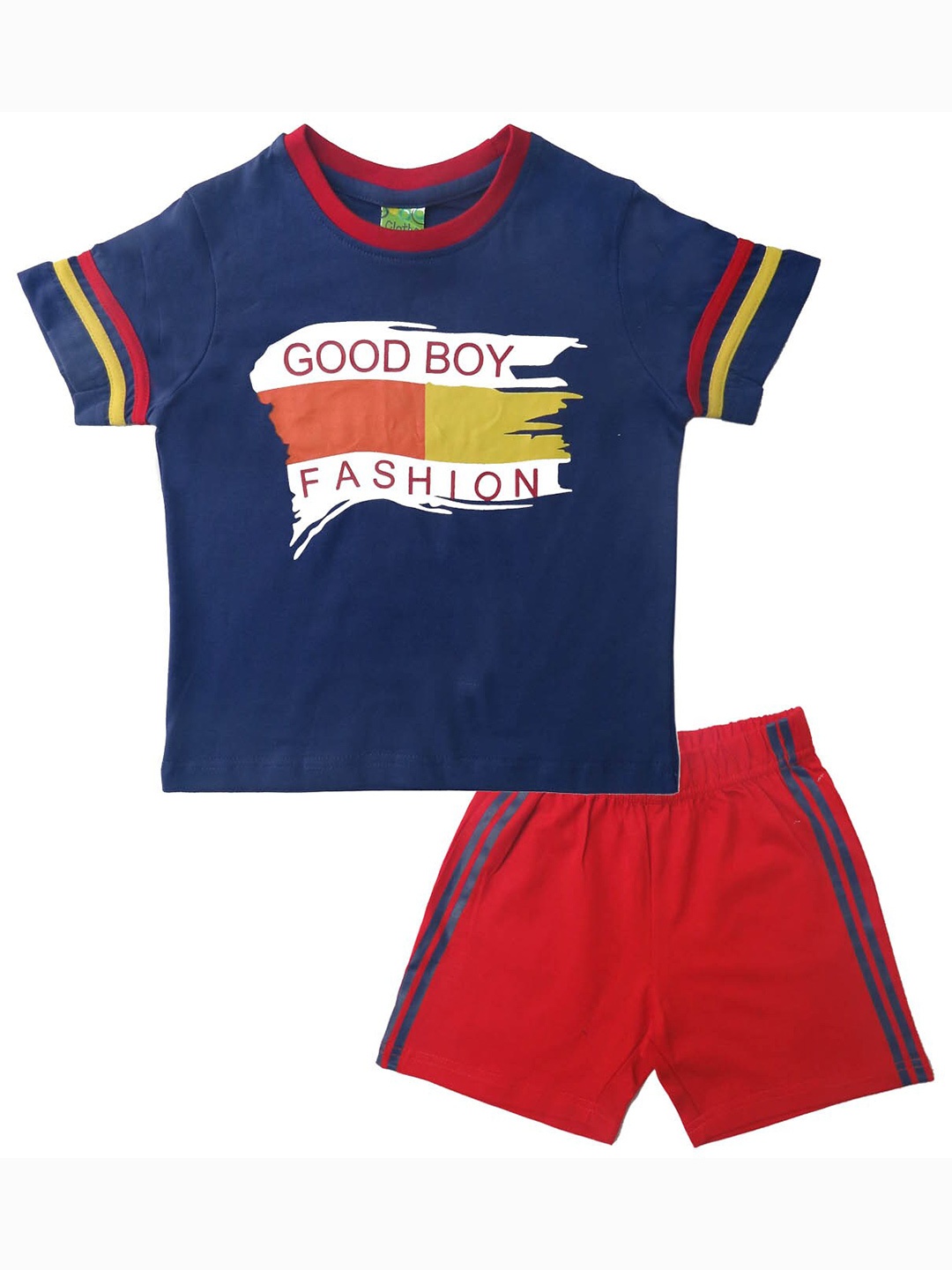 

Clothe Funn Boys Printed Pure Cotton T-shirt With Shorts, Navy blue