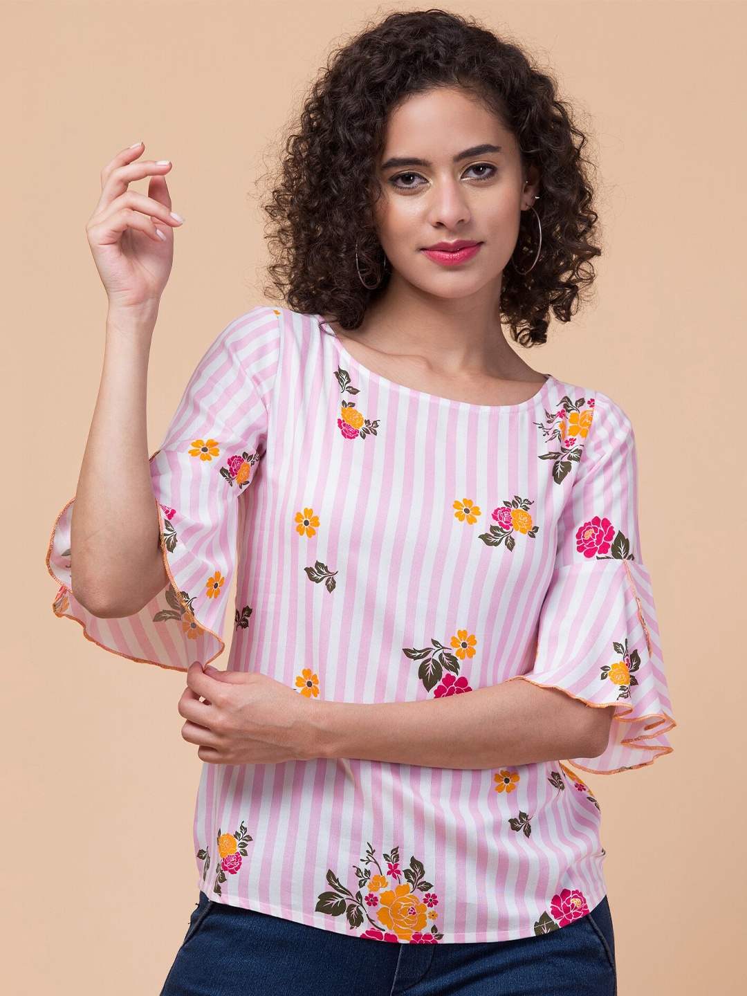 

Hive91 Floral Print Bell Sleeve Top, Pink