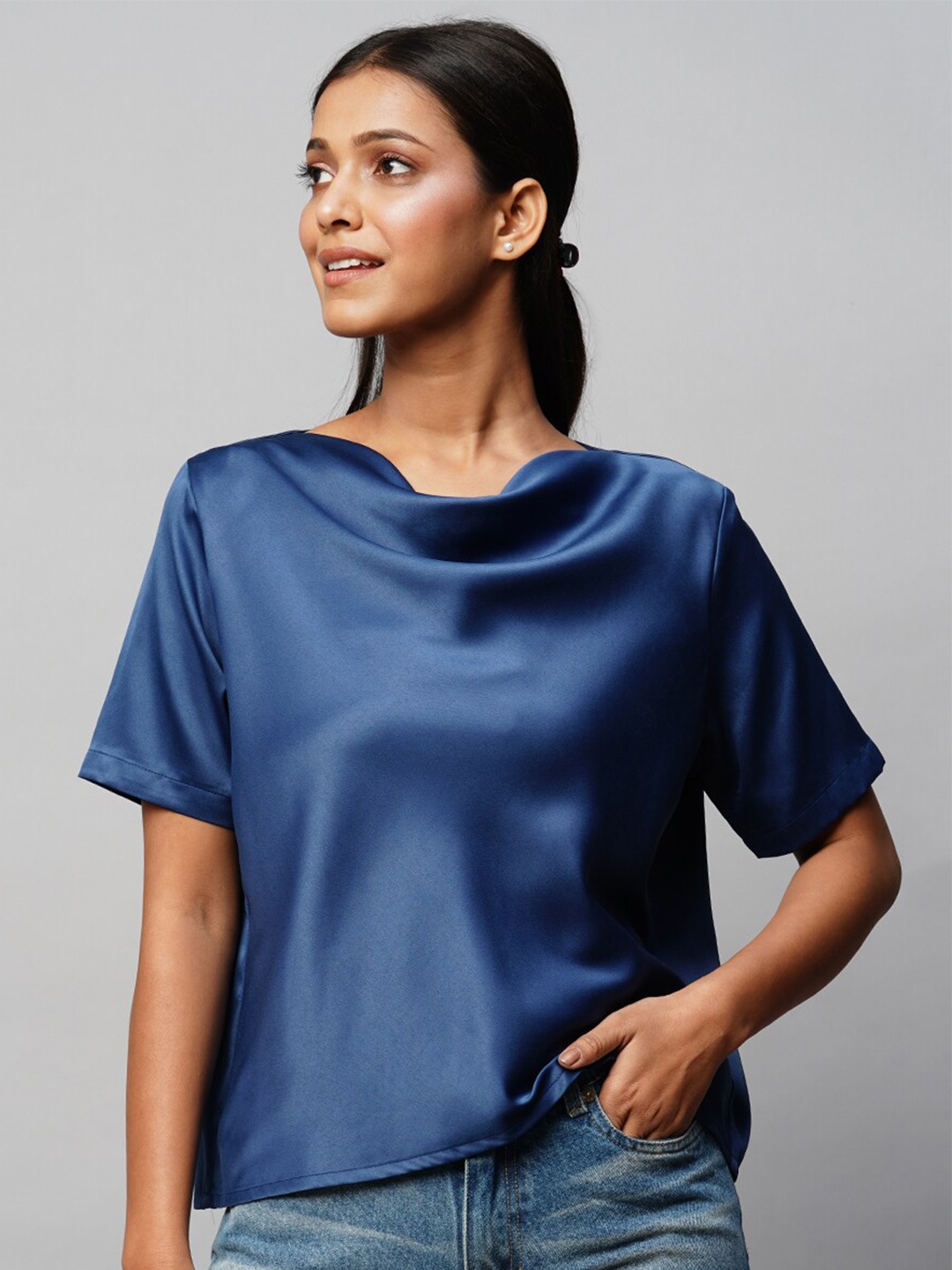 

Chemistry Satin Cowl Neck Top, Blue