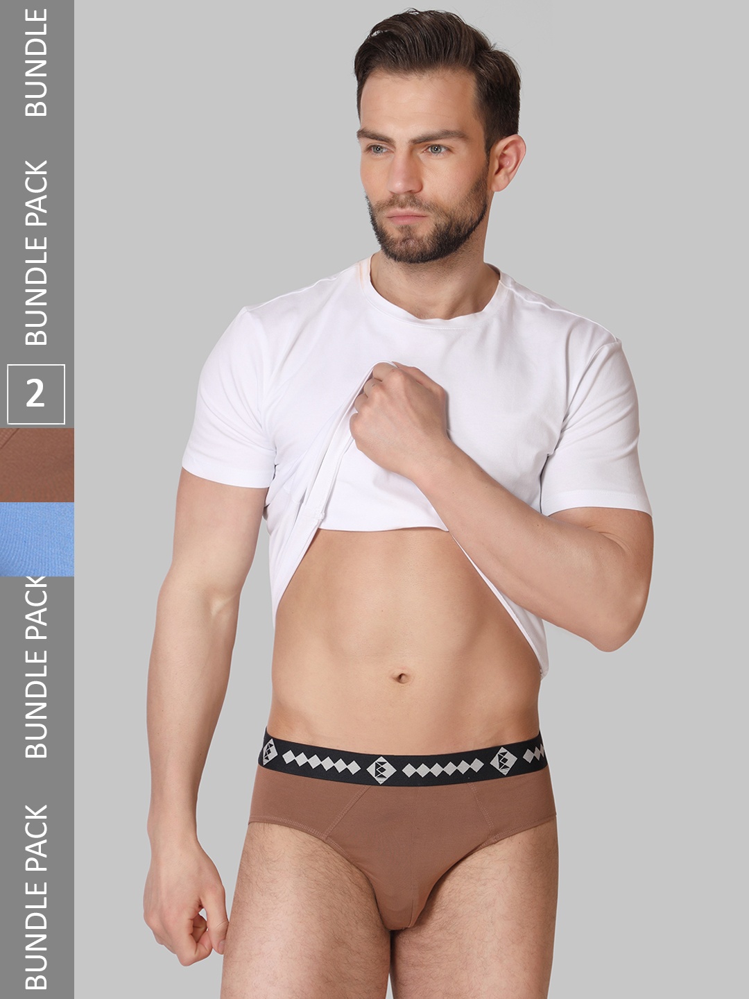 

FINIVO FASHION Pack Of 2 Snug Fit Modal Basic Briefs BDBR_COMBO_BROWN-SKY_M