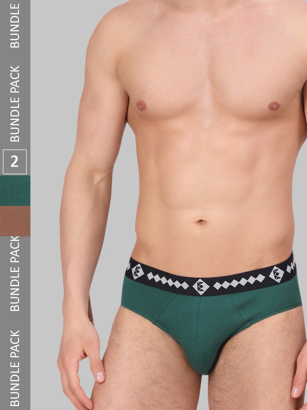 FINIVO FASHION Pack Of 2 Snug Fit Modal Basic Briefs BDBR_COMBO_BROWN-GREEN_M