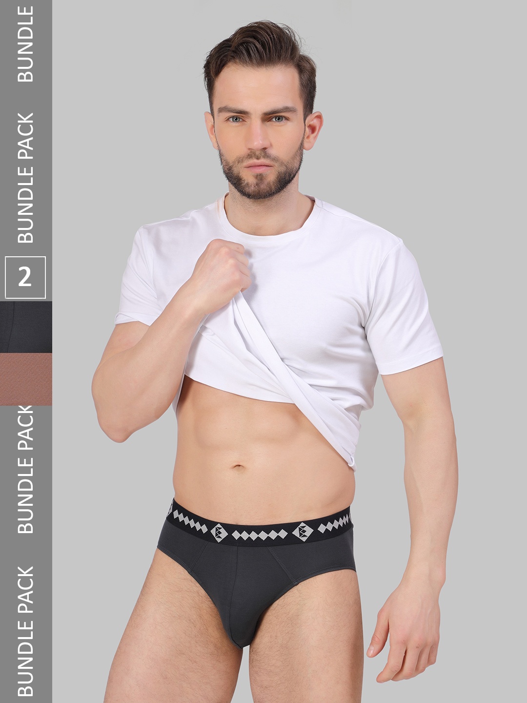 

FINIVO FASHION Pack Of 2 Snug Fit Modal Basic Briefs BDBR_COMBO_BROWN-BLACK_M