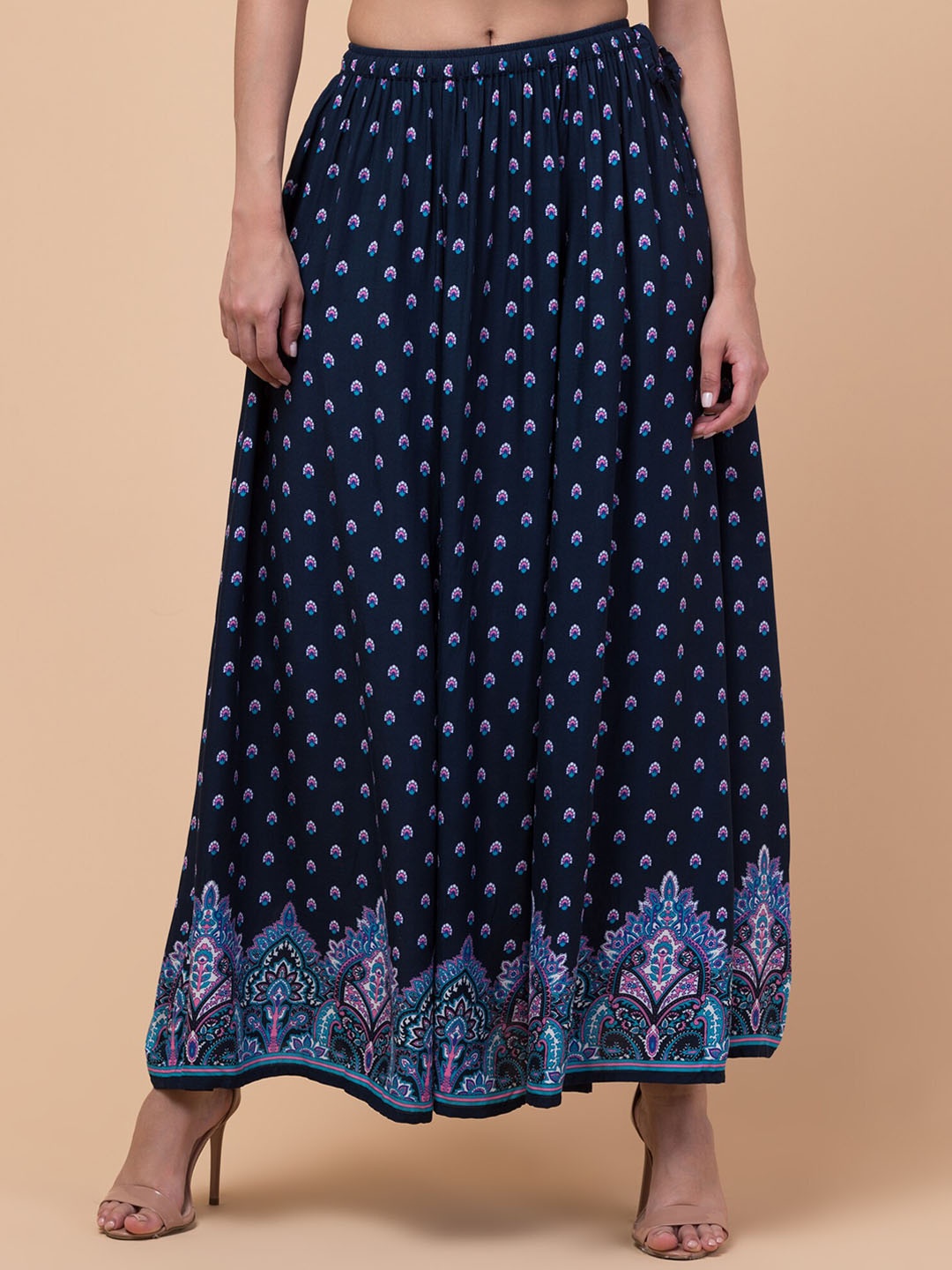 

Hive91 Ethnic Motifs Printed Flared Maxi Skirt, Blue