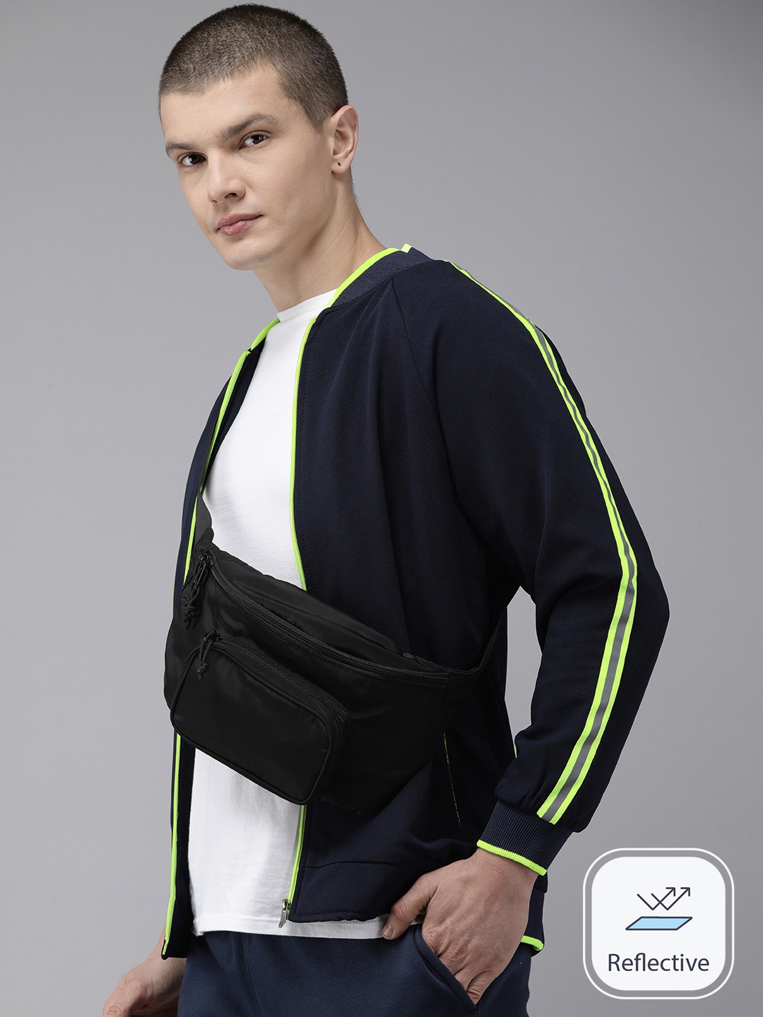 

VOXATI Men Striped Reflective Sporty Jacket, Navy blue