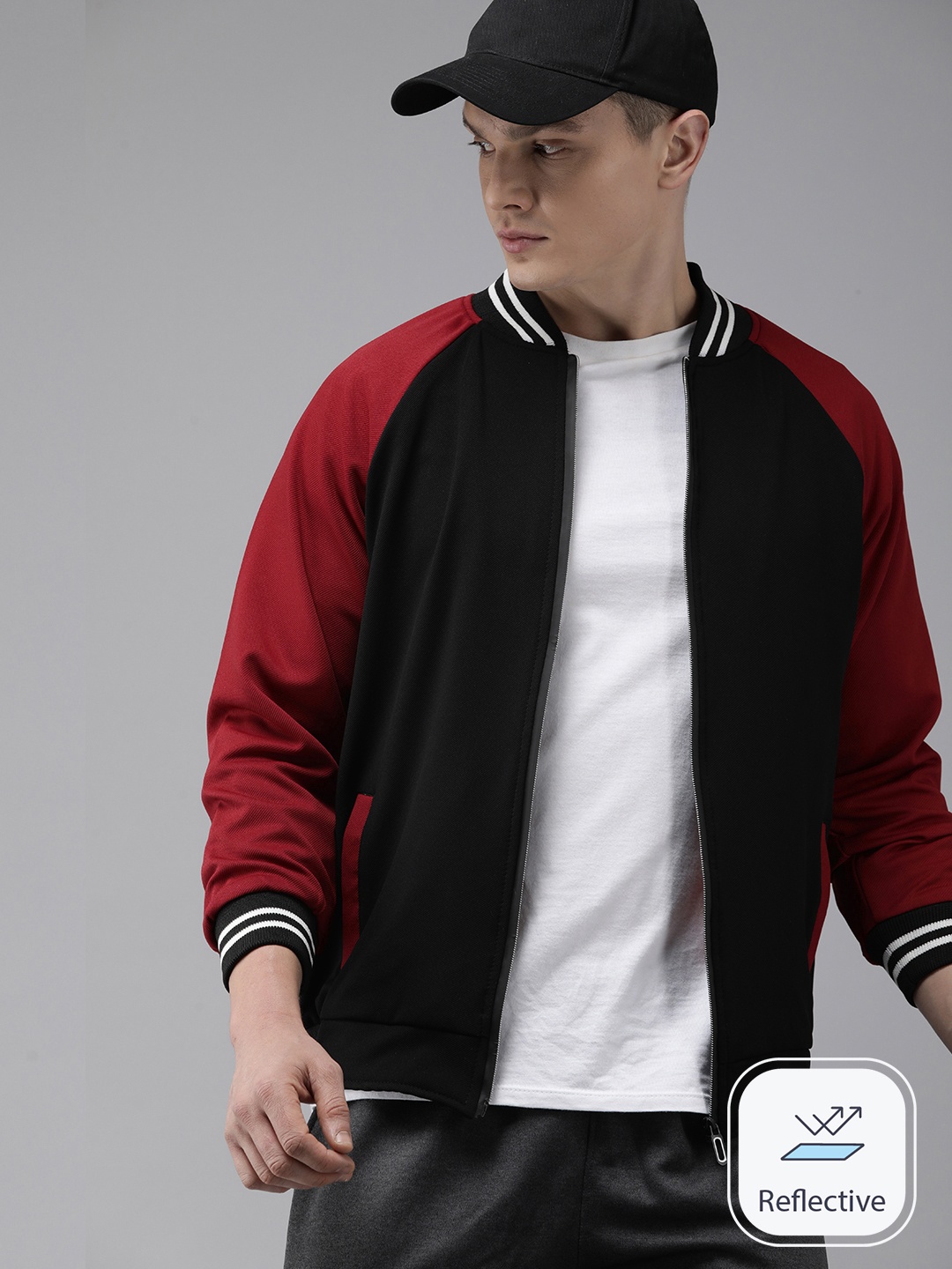 

VOXATI Men Colourblocked Varsity Jacket, Black