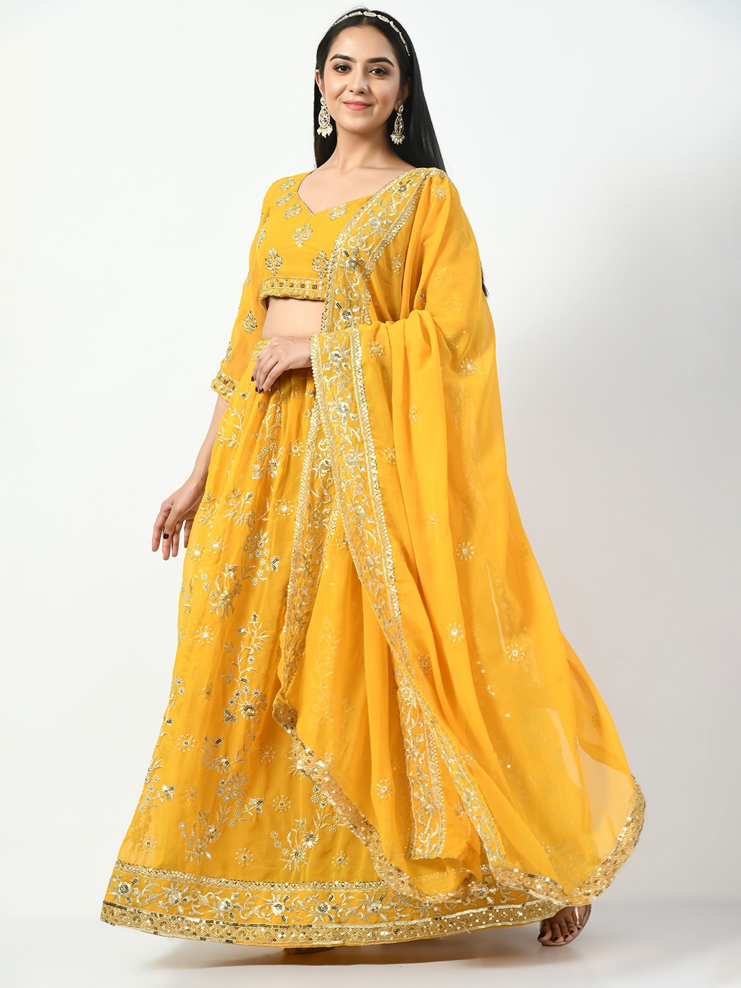 

Angroop Embroidered Sequinned Semi-Stitched Lehenga & Unstitched Blouse With Dupatta, Yellow