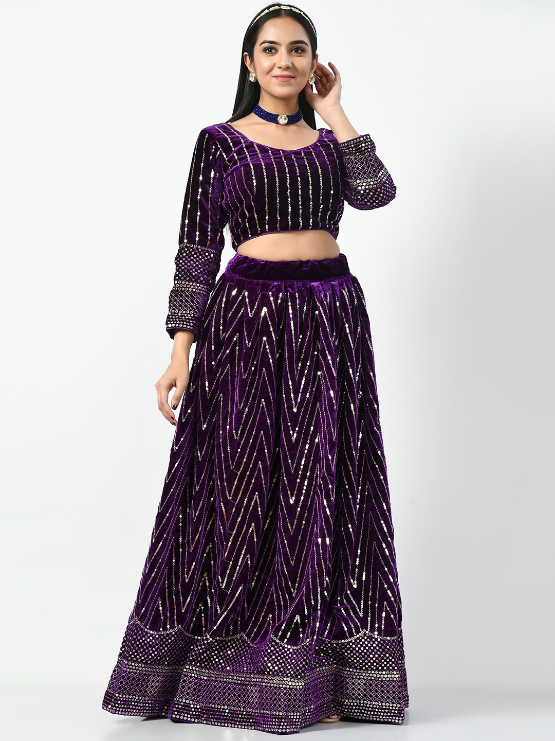 

Angroop Embellished Sequinned Semi-Stitched Lehenga & Unstitched Blouse With Dupatta, Purple