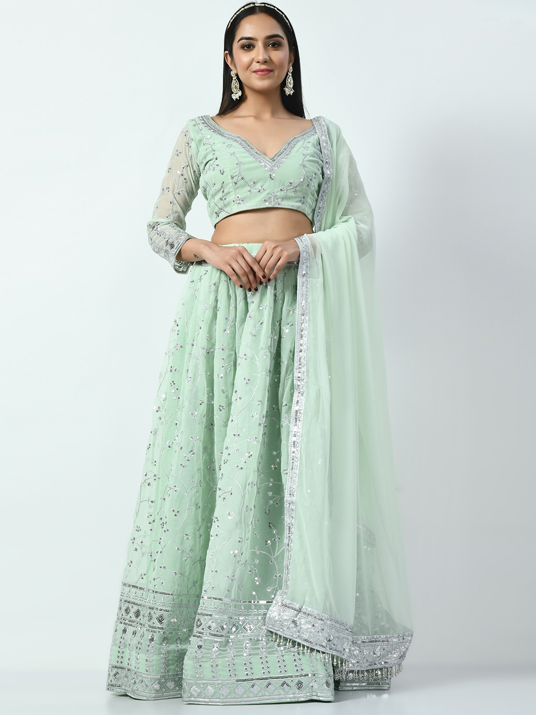 

Angroop Embroidered Sequinned Semi-Stitched Lehenga & Unstitched Blouse With Dupatta, Sea green