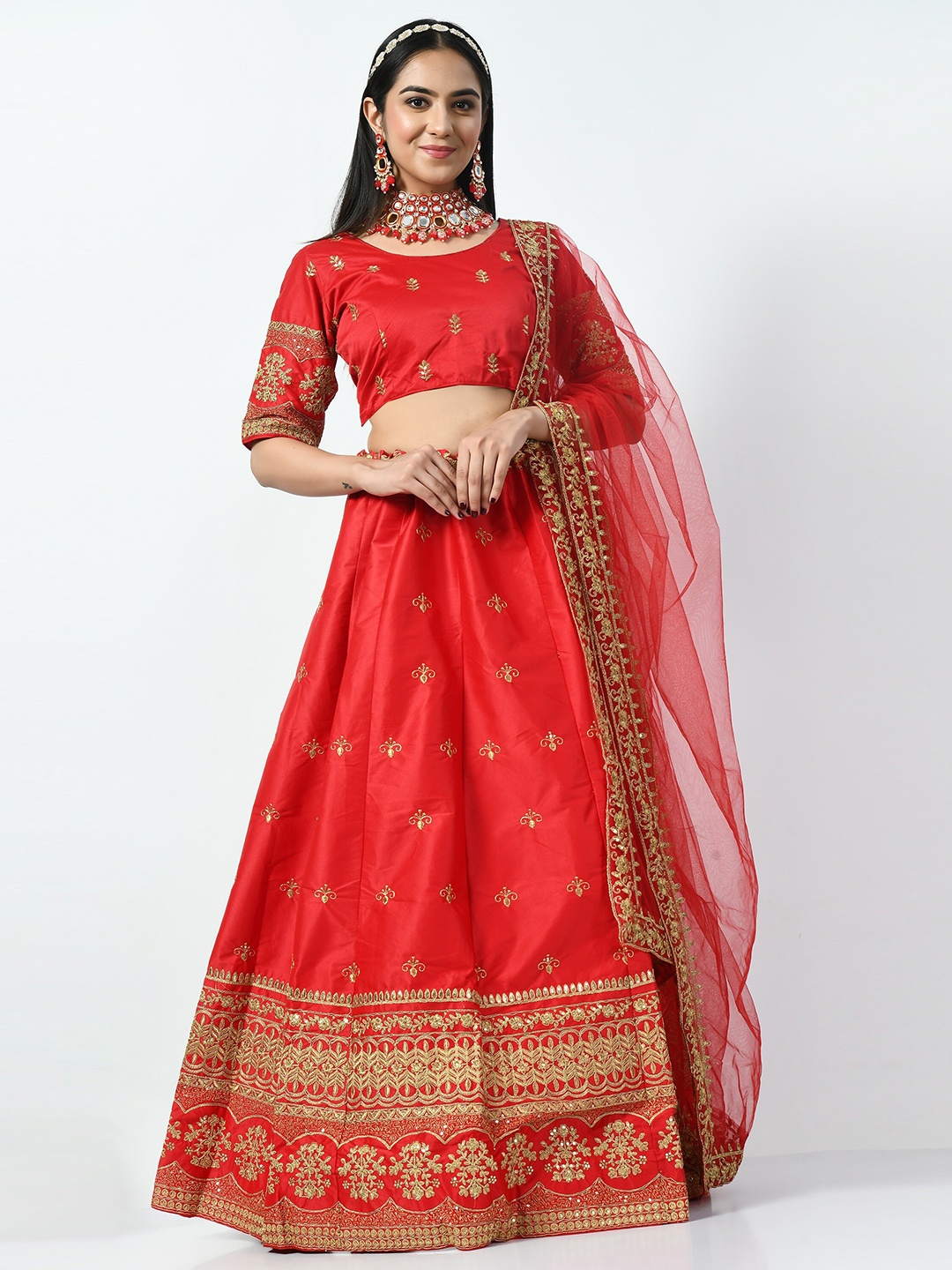 

Angroop Sequinned Semi-Stitched Lehenga & Unstitched Blouse With Dupatta, Red