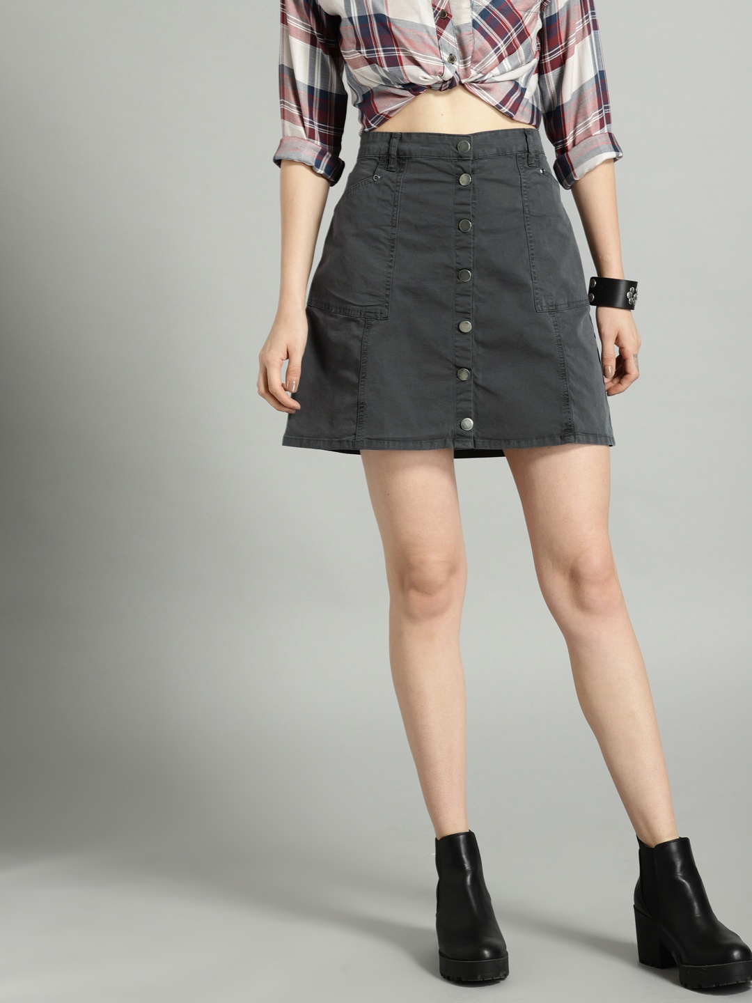 

Roadster Time Travlr Woman Grey A-Line Mini Skirt