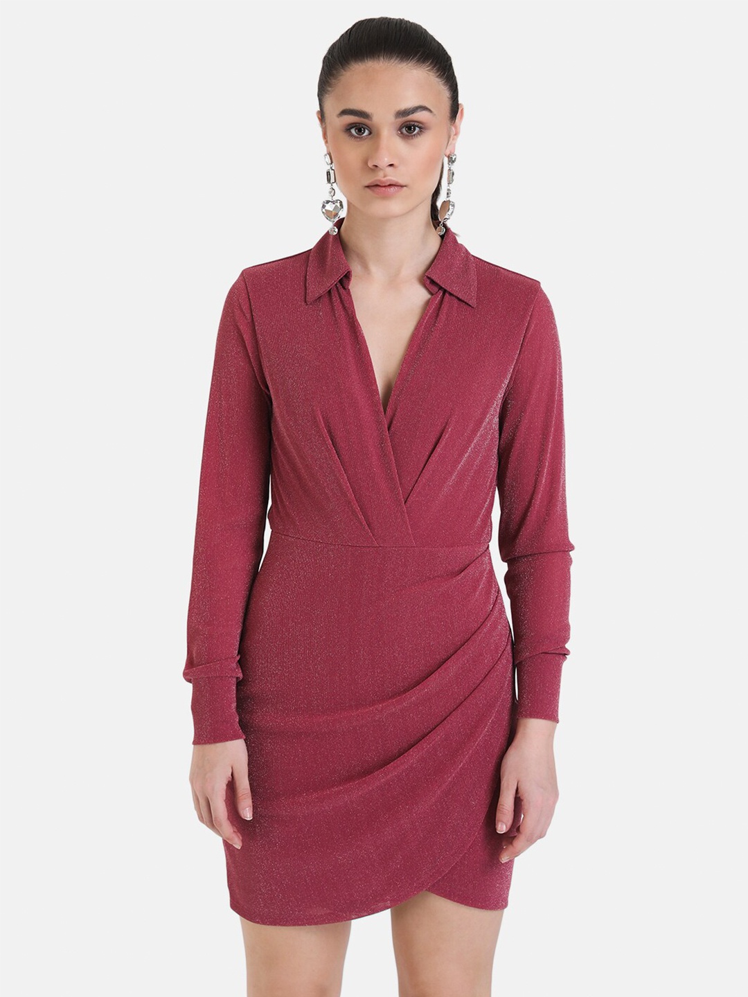 

Kazo Shirt Collar Gathered Sheath Mini Dress, Mauve