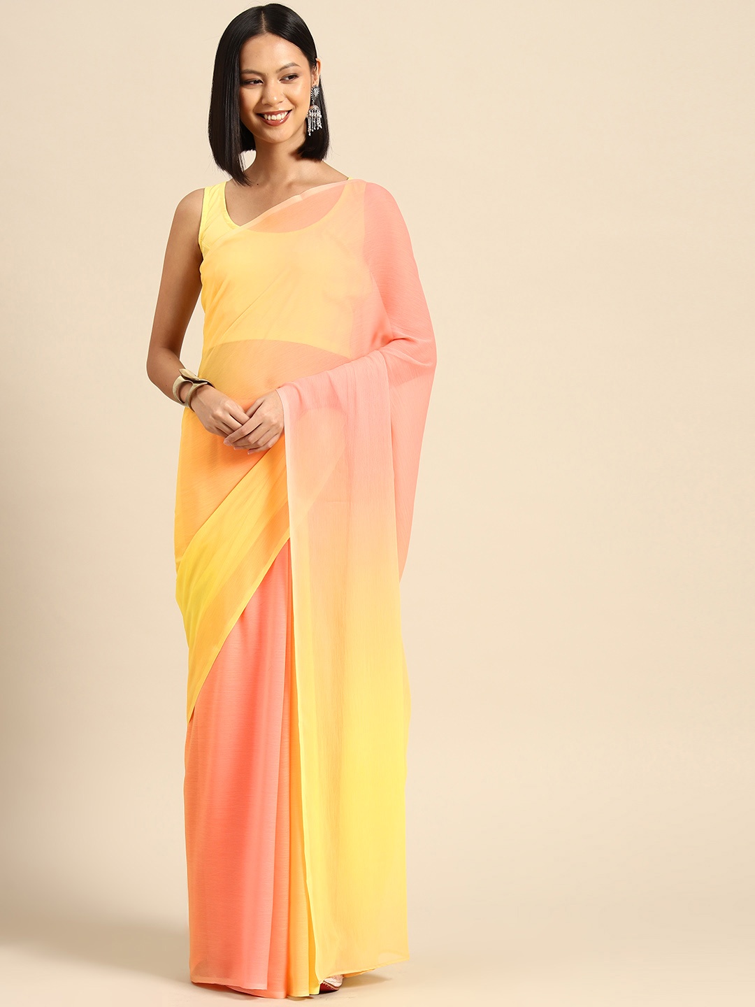 

Ahalyaa Ombre Poly Chiffon Saree, Yellow