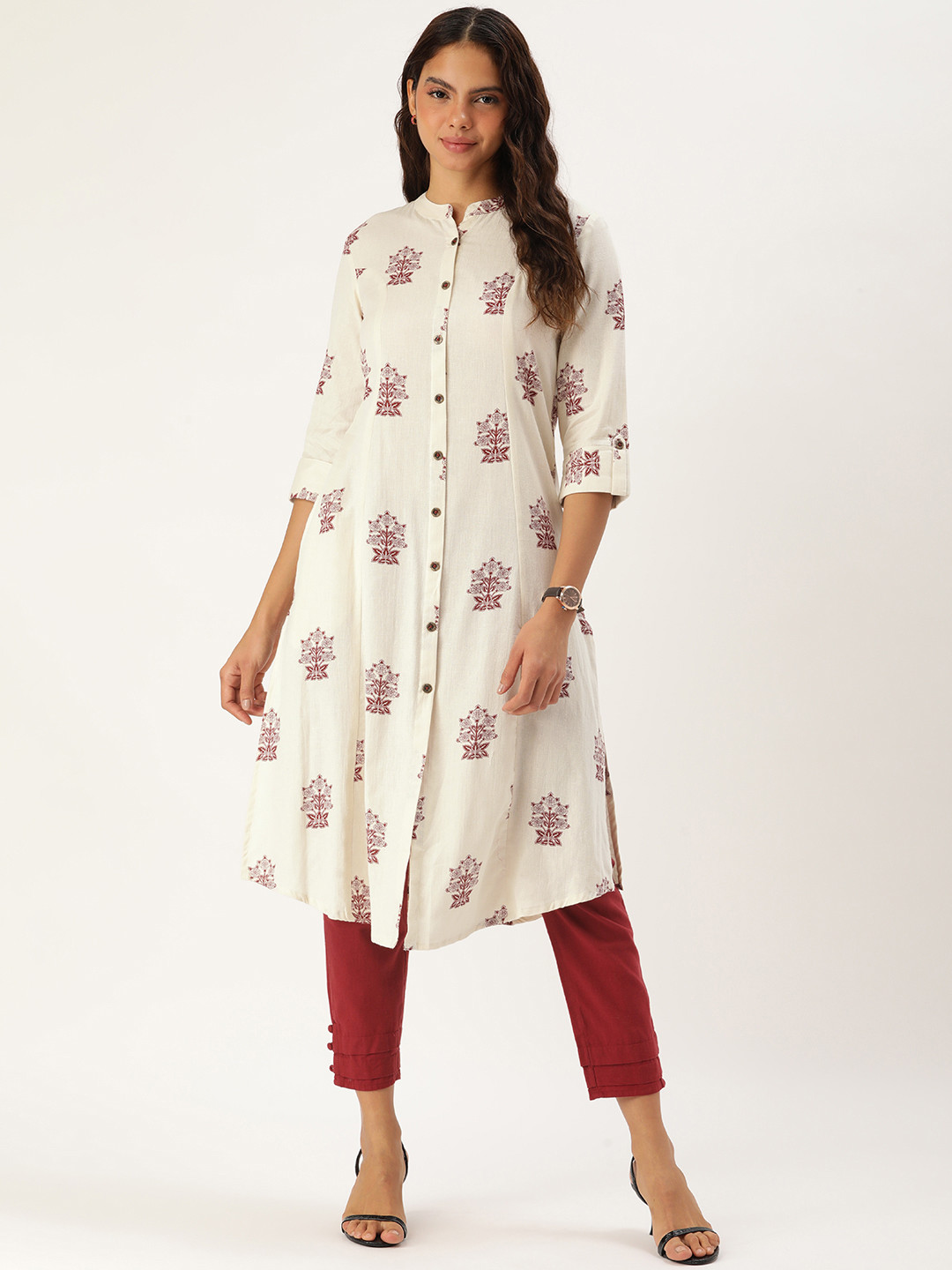 

AMUKTI Women Ethnic Motifs Printed Cotton Kurta, Off white