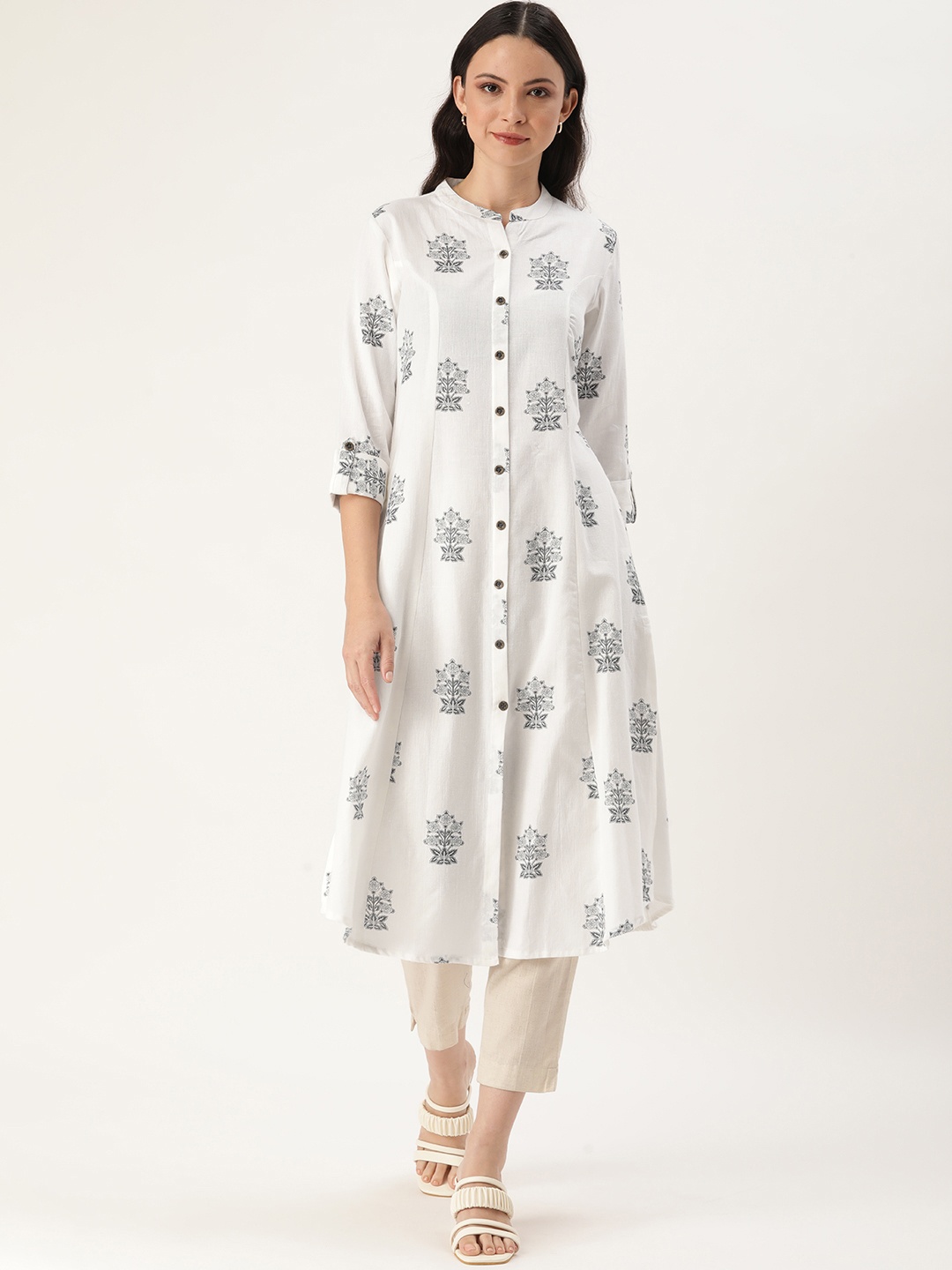 

AMUKTI Women Ethnic Motifs Printed Cotton Kurta, White